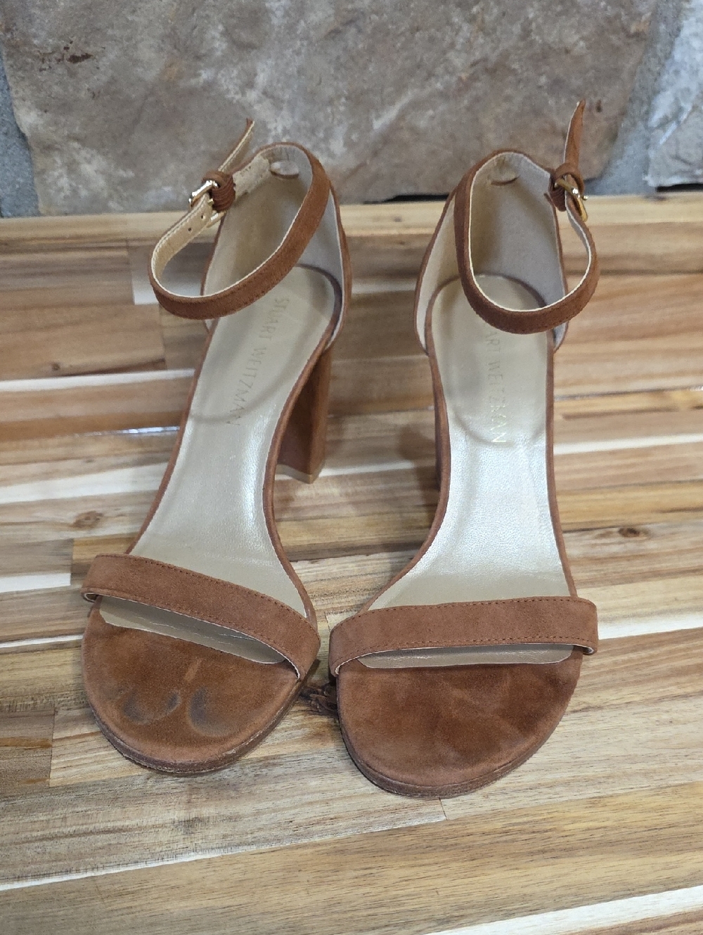 Stuart Weitzman Women's Suede Ankle-Strap Block Heel Sandals Size 8